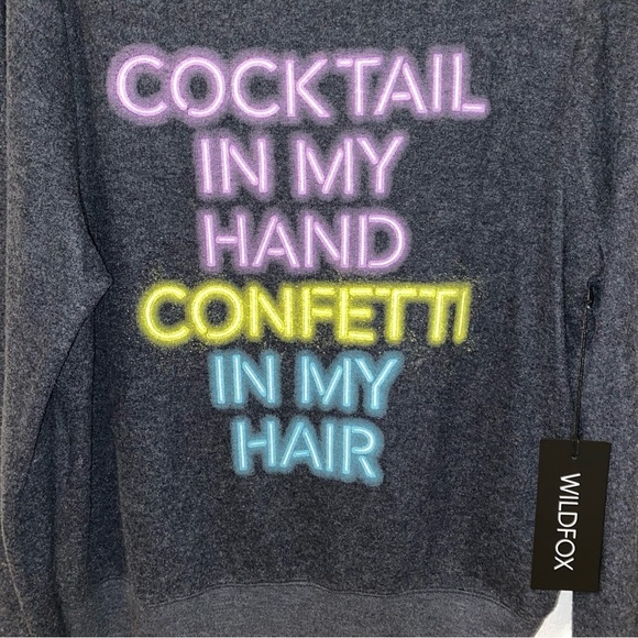 NEW Wildfox Navy Blue Cocktails & Confetti Pullover Soft Cozy Sweater Large - Picture 5 of 7